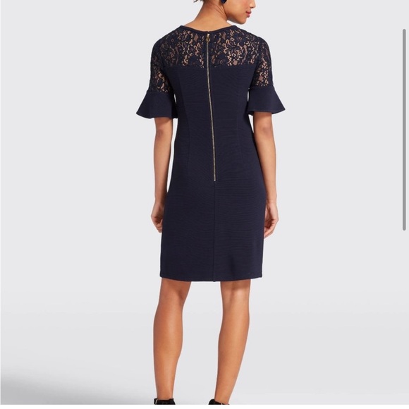 Draper James Navy Blue Lace Yoke Flutter Short Sleeve Dress L - Picture 3 of 8